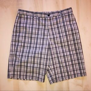 ADIDAS Men Flat Front Gray Plaid Golf Shorts 34